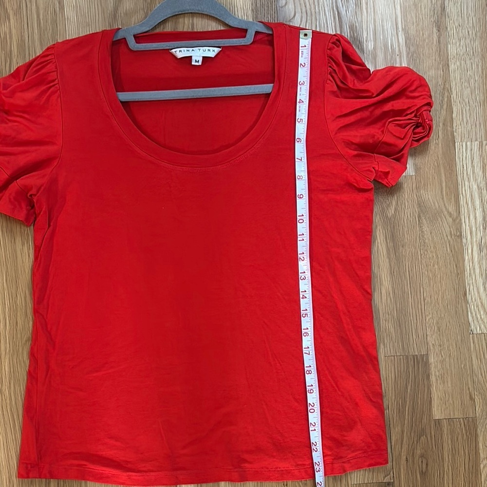 Trina Turk Orange Blouse with Puff Sleeves and Relaxed Style sz M - Picture 9 of 9